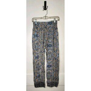 Free People Size XS Blue Mandala Paisley Linen Blend Pants Stretch